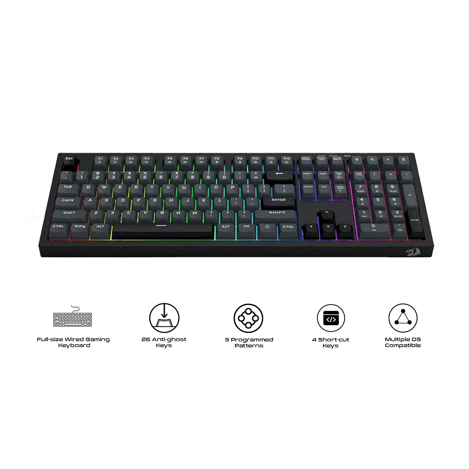 Redragon (K518-RGB-C) CRUX 108 Key Wired RGB Membrane Gaming Keyboard
