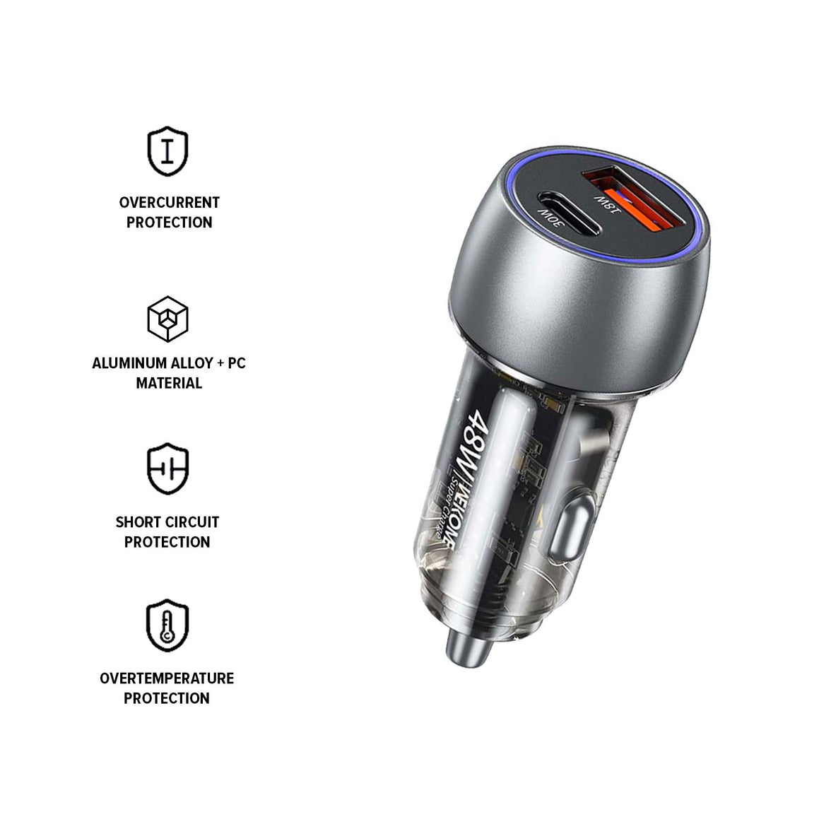 WEKOME 48W Transparent A+C Car Charger - WP-C53