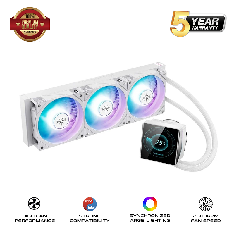 TCOMAS WG600 ARGB 360mm AIO Liquid CPU Cooler with LCD Screen