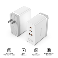 VENTION 3-port USB (C+C+A) GaN Charger (100W/100W/30W) US-Plug [FEGB0] [FEGW0]