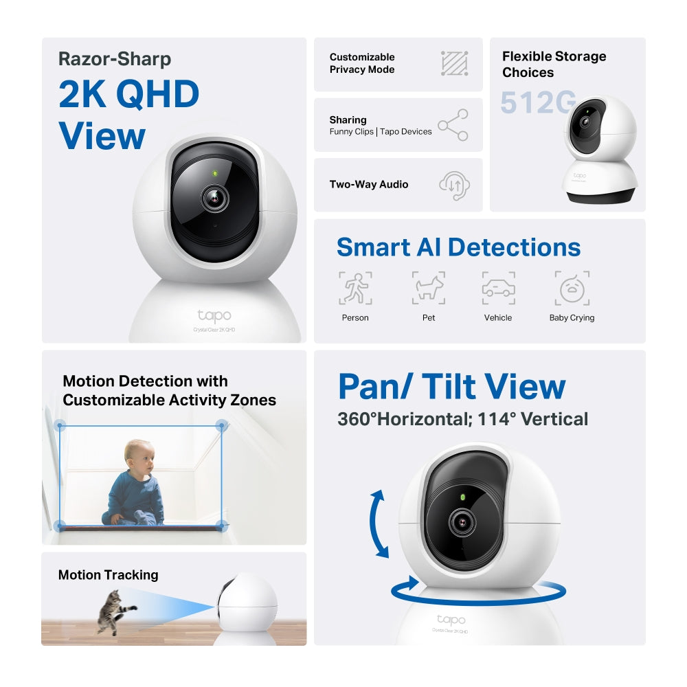 TP-Link Tapo C220 Pan/Tilt AI Home Security Wi-Fi Camera - White