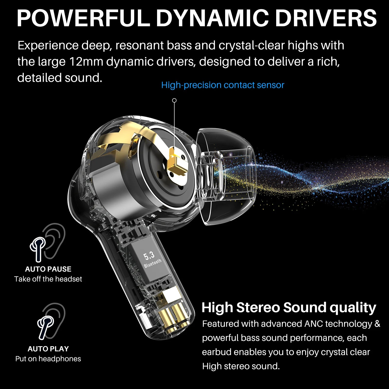 TOZO TWS Earbuds AeroSound2 45dB ANC 55hrs Total Playtime IPX6 BT 5 3 6Mic ENC Call Reduction