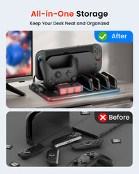 Transnovo Multi-Function RGB Light Charging Dock Station for Nintendo Switch 2 4 Joy-Con Controllers with Cooling Fan and 9 Game Card Slots NS2-CG04