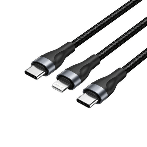 VENTION COTTON Braided USB 2.0 C Male to 2in1 USB-C Lightning Male 3A Cable 1.2M (Black) Aluminum Alloy Type [H17BAV]