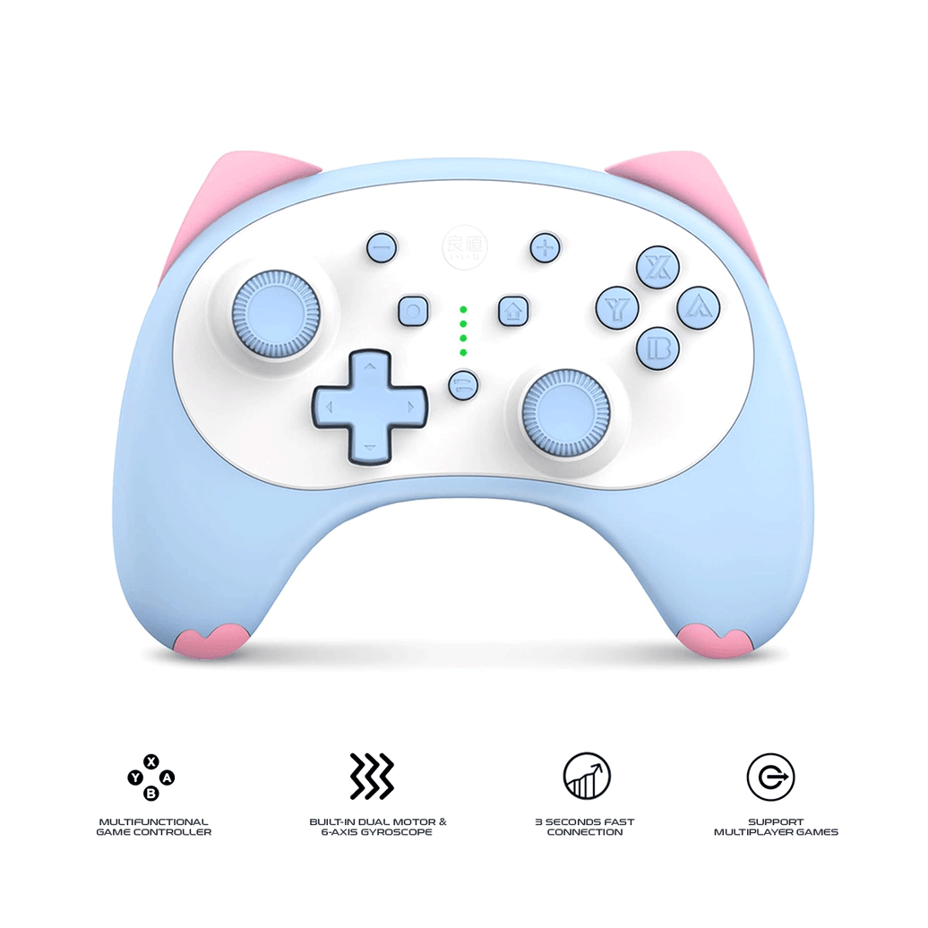IINE Wake Up + Audio Port Cartoon Kitten Wireless Controller for Switch (Blue) (L415)