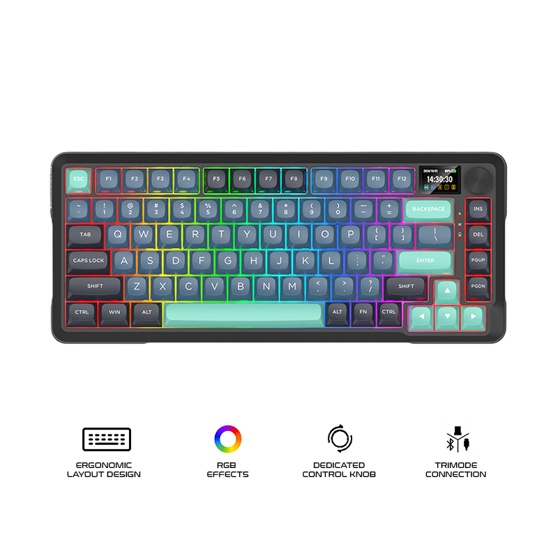 Redragon KEYBOARD WIRELESS (K724GBG-RGB-PRO) BEHEMOTH PRO (GREY+BLUE+GREEN)
