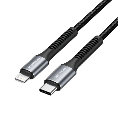 VENTION COTTON Braided USB 2.0 C Male to Lightning Male 3A Cable 1M (Black) Aluminum Alloy Type [H16BF]