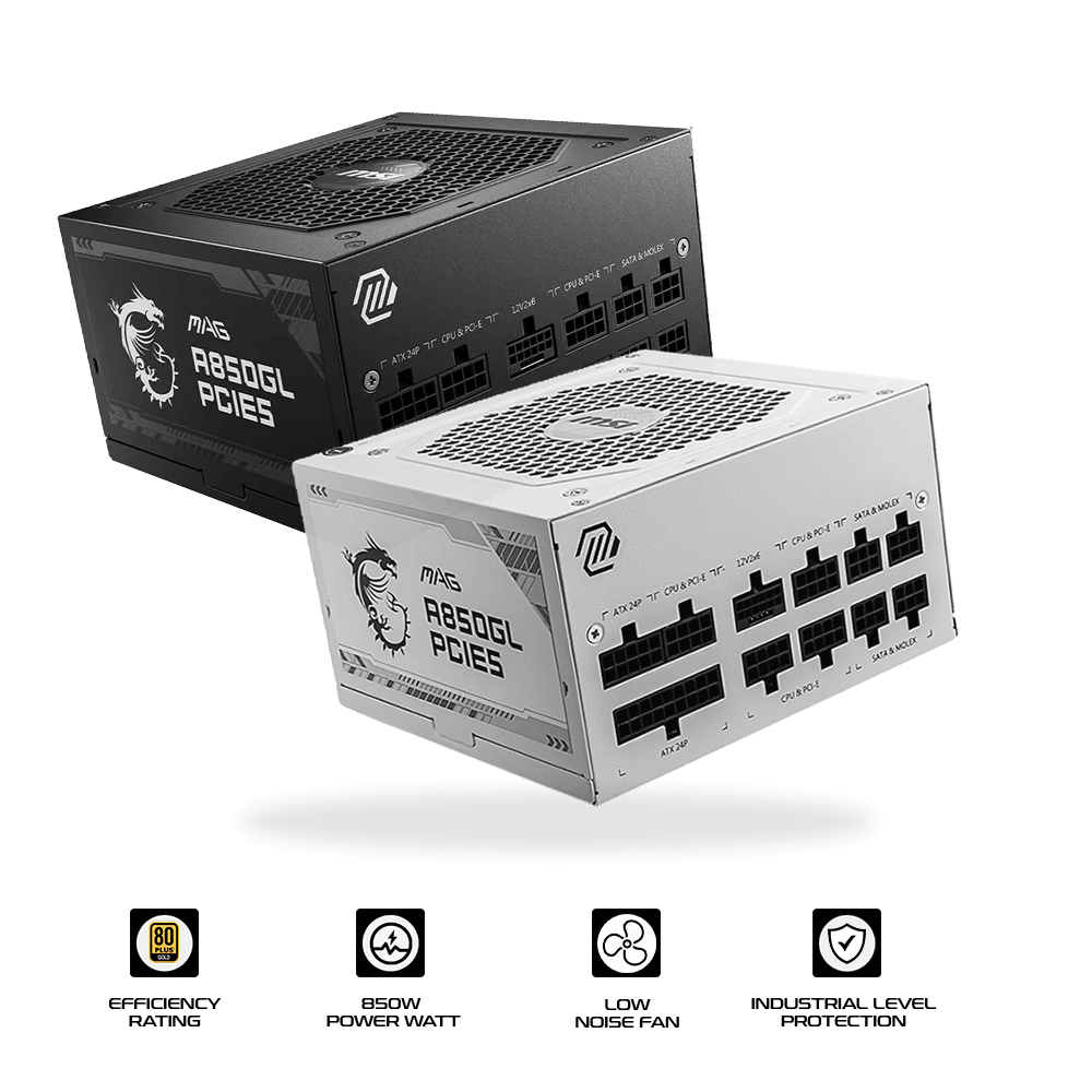 MSI PSU 850W MAG A850GL PCIE5 80+ Gold Full Modular PSU