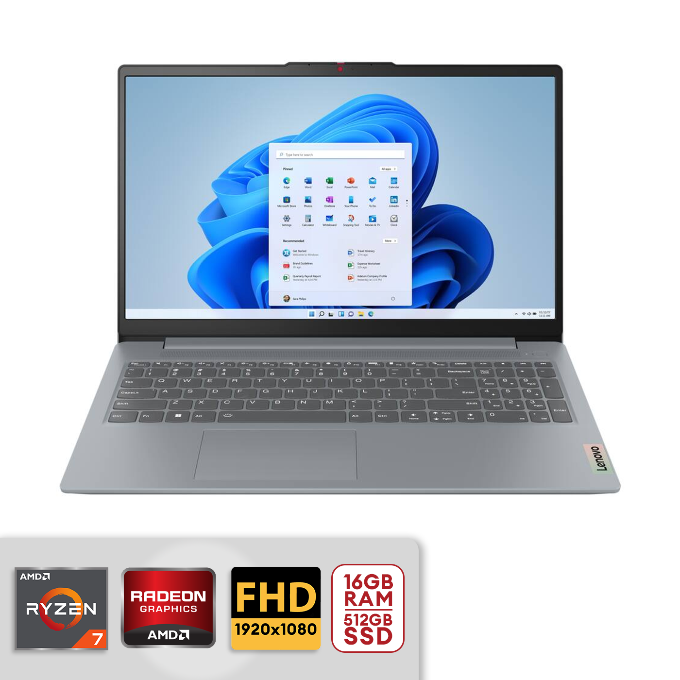 Lenovo IdeaPad Slim 3 15.6" Full HD Touchscreen AMD Ryzen 7 5825U 16GB RAM / 512GB SSD AMD Radeon Graphics Win 11 Arctic Grey 82XM00LMUS