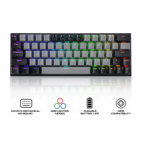 E-Yooso Z-11 Tri-Mode RGB 63Keys Hot Swappable Mechanical Keyboard Grey/Black (Red Switch)