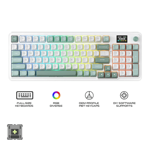 REDRAGON K719 Galatin Pro Tri-Mode with LCD Screen Gasket Mounted Mechanical Keyboard (Linear Mint Mambo Switch)