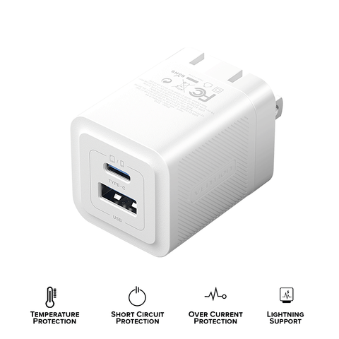 VENTION 2-port USB (C+A) GaN Charger (30W/30W) US-Plug (White) [FEQW0]