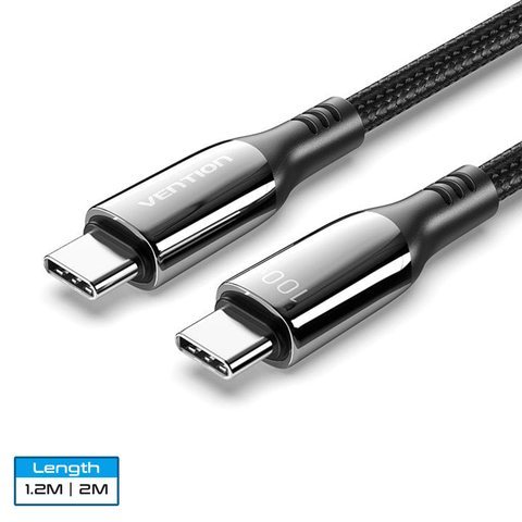 VENTION Cotton Braided USB 2.0 C Male to C Male 5A Zinc Alloy Type (Black) [CTKBAV] [CTKBH]