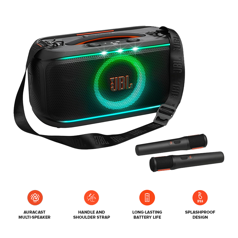 JBL PartyBox On-the-Go 2 bluetooth Speaker with Wireless Mic