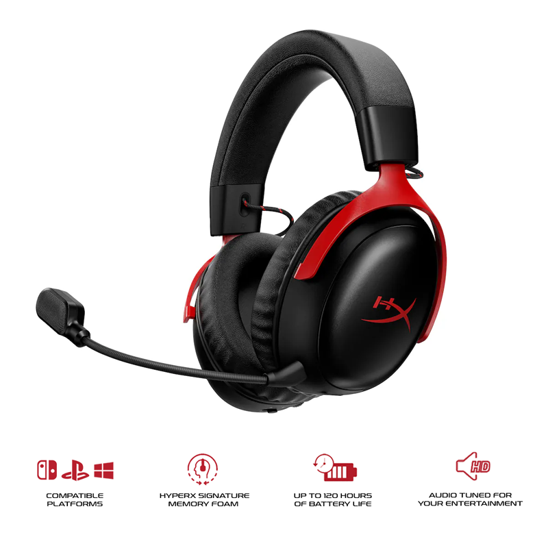 HyperX Cloud III S Wireless Gaming Headset for PC/PS5/PS4/N-Switch/Mobile Black/Red (A59Z0AA)