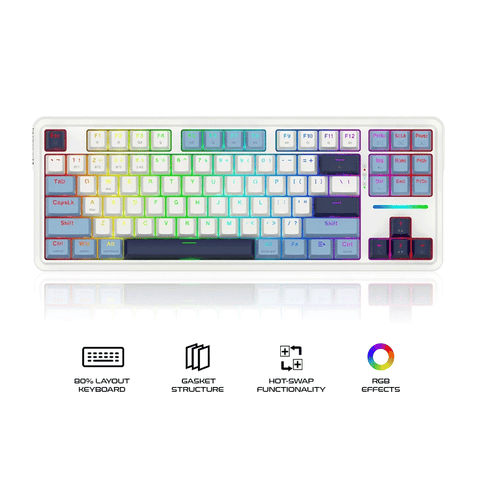 Redragon K728WBB RGB Antonium Pro 87 Keys 80% Gasket Mounted TKL Wireless Mechanical Keyboard (White & Blue)