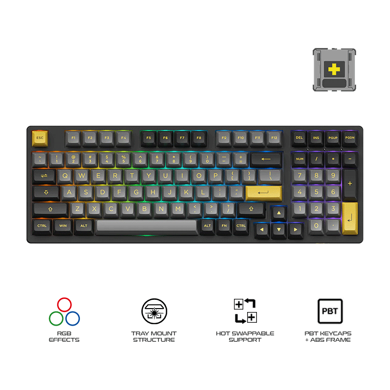 Akko Black & Gold 3098B Plus Multi-Mode Hot-Swappable Mechanical Keyboard (Akko V3 Cream Yellow Pro)