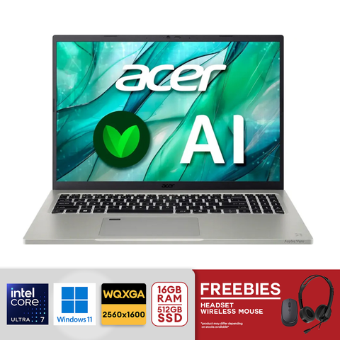Acer - Aspire Vero 16 AV16-51P-7063 16" WQXGA Eco-Friendly Intel Core Ultra 7-155U 16GB LPDDR5X 512GB PCIe Gen 4 SSD - Cobbles Stone Gray