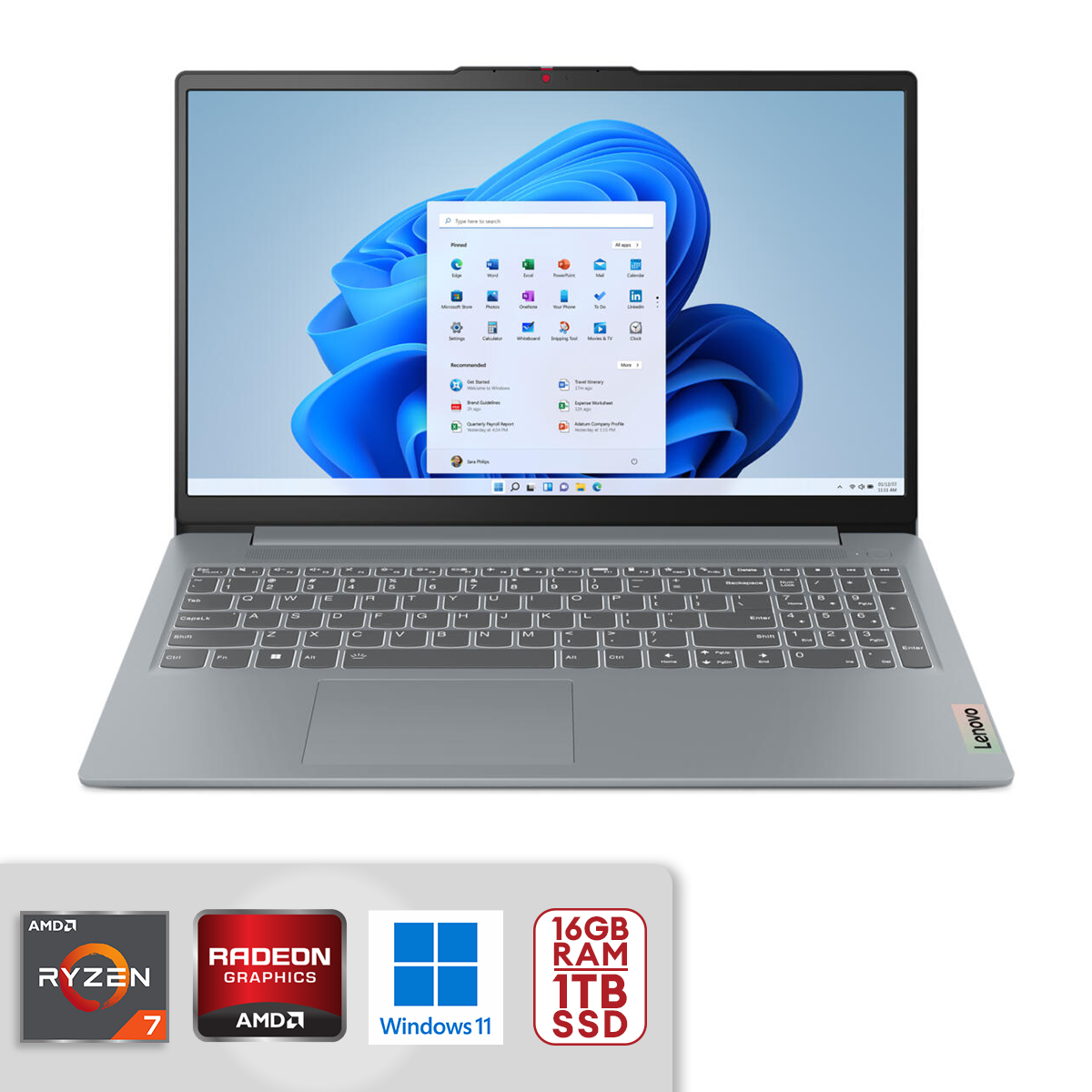 Lenovo IdeaPad Slim 3 15.6" FHD IPS Touch AMD Ryzen 7 -7730U 16GB / 1TB SSD M.2 2242 PCIe 4.0×4 NVMe AMD Radeon Graphics Win 11 Grey 82XM00TNUS