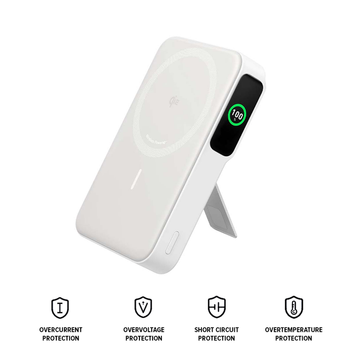 Anker MagGo Power Bank, Qi2 Certified 15W Ultra-Fast MagSafe-Compatible Portable Charger, 10,000mAh Battery Pack with Smart Display and Foldable Stand For iPhone - White