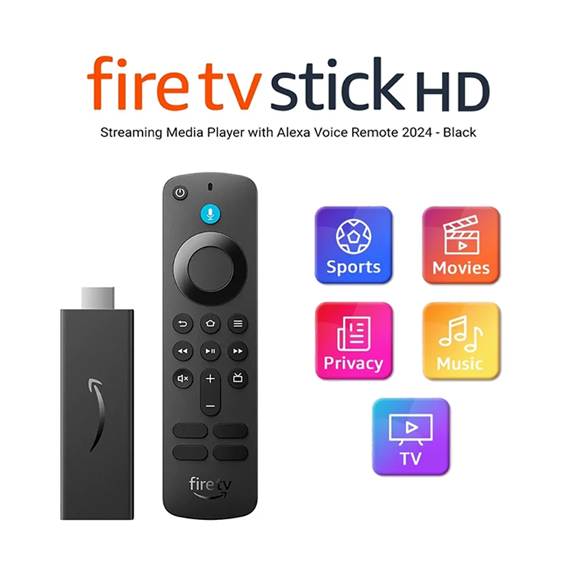 Amazon Fire TV Stick HD Streaming Media Player with Alexa Voice Remote 2024 - Black