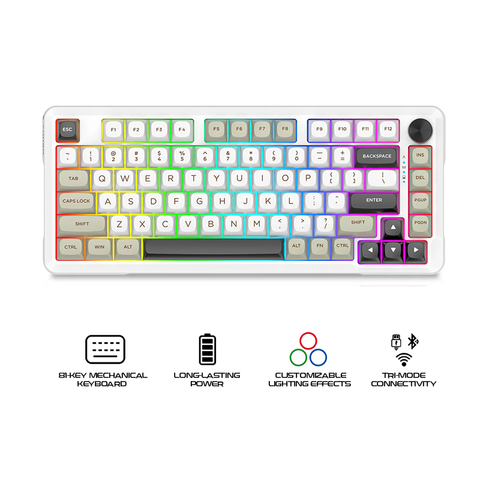 E-Yooso Z-82 Tri-Mode RGB 81keys Mechanical Keyboard White/Grey/Black (Silverwood Switch)