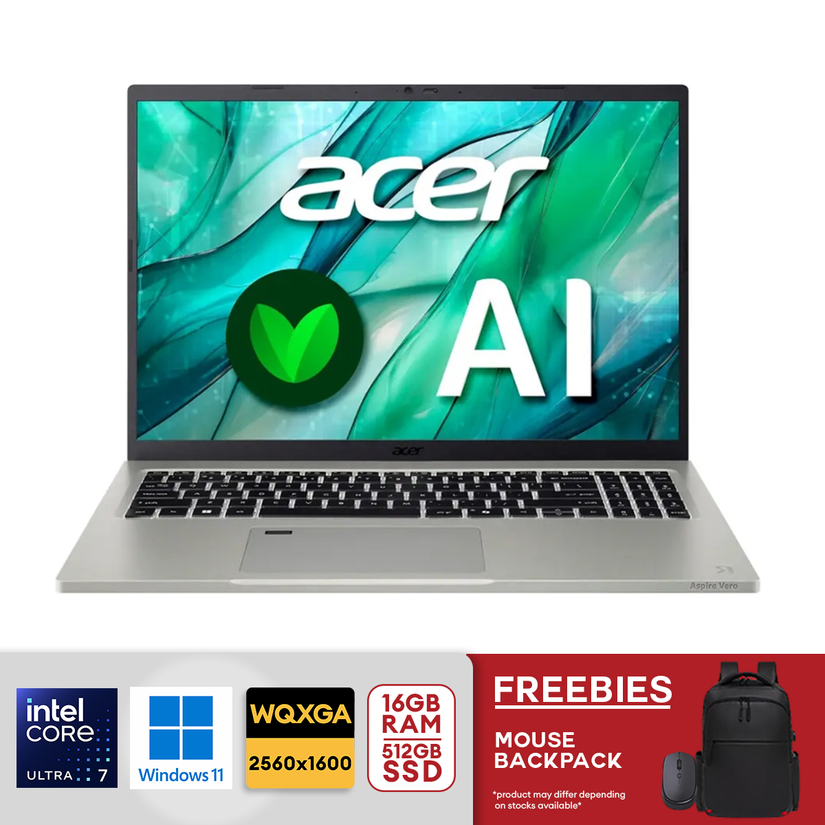 Acer - Aspire Vero 16 AV16-51P-7063 16" WQXGA Eco-Friendly Intel Core Ultra 7-155U 16GB LPDDR5X 512GB PCIe Gen 4 SSD - Cobbles Stone Gray