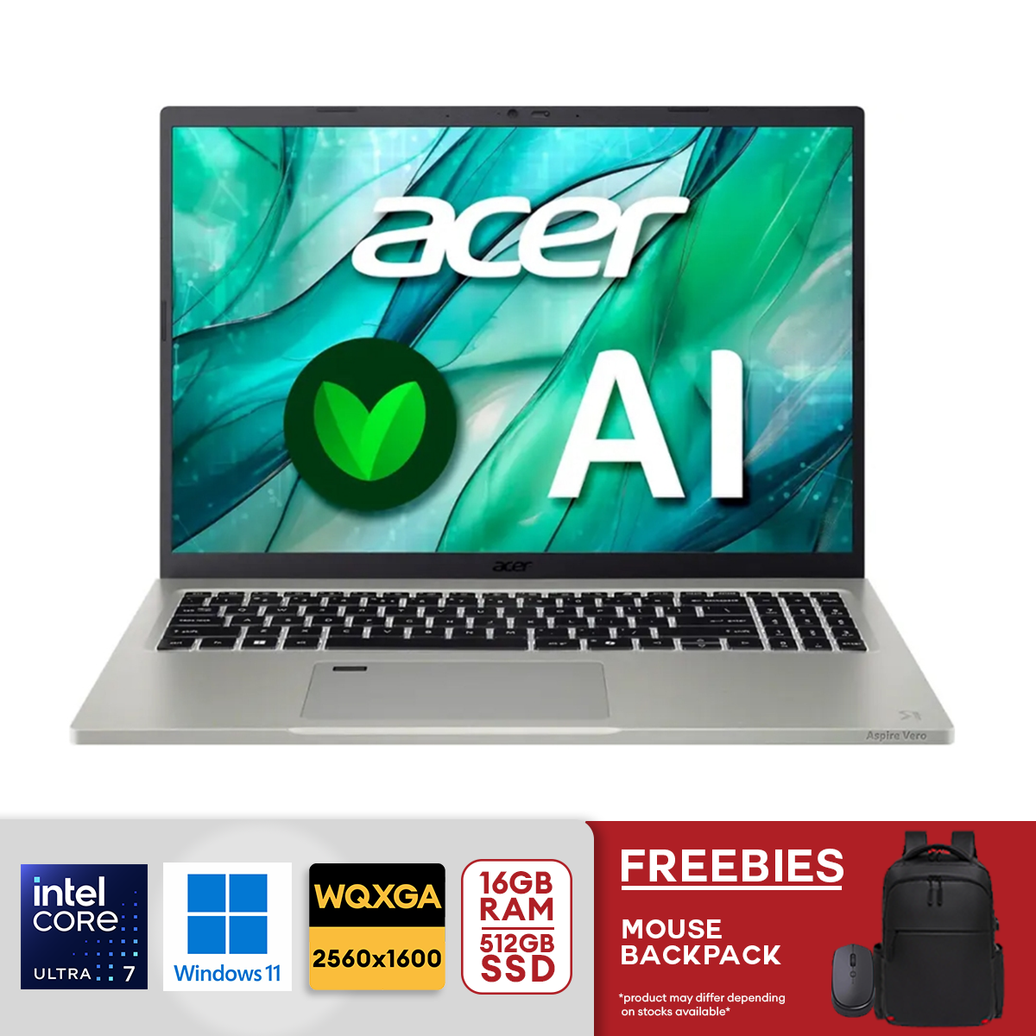 Acer - Aspire Vero 16 AV16-51P-7063 16" WQXGA Eco-Friendly Intel Core Ultra 7-155U 16GB LPDDR5X 512GB PCIe Gen 4 SSD - Cobbles Stone Gray