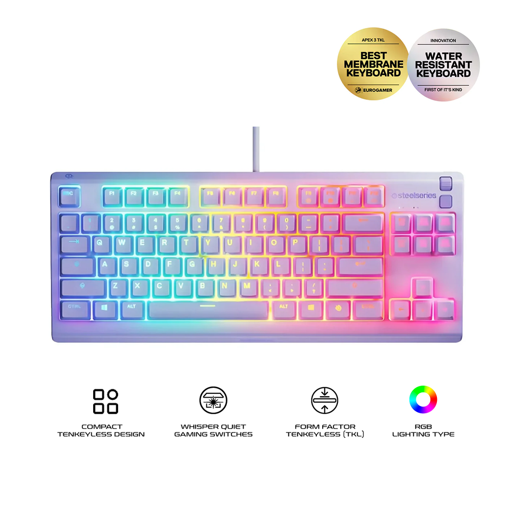 SteelSeries Apex 3 TKL RGB Quiet Switches Gaming Keyboard Lavander (PN64940)
