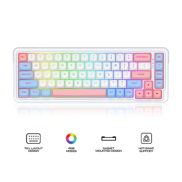 Redragon K709WBP RGB Nova Pro 81 Keys 75% Hot-Swappable Gasket-Mounted Wireless Mechanical Gaming Keyboard (Wonder Pink & Blue)