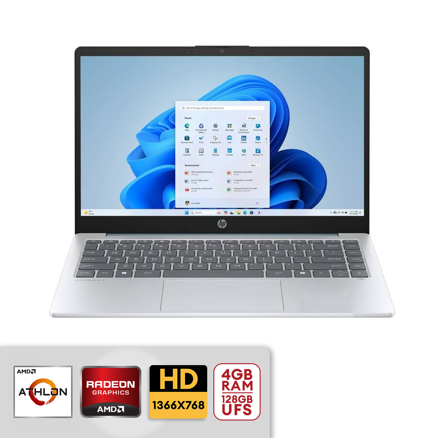 HP 14" HD Laptop AMD Athlon 7120 4GB RAM / 128GB UFS AMD Radeon Graphics Win 11 home 14-em0002wm Moonlight Blue