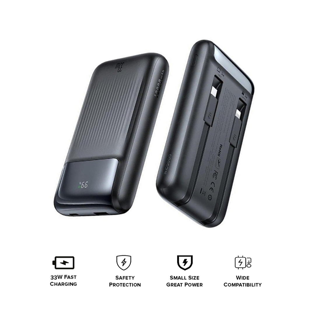 Mcdodo MC-0231 33W Built-In Cables Digital Display Power Bank 10000mah (Black)