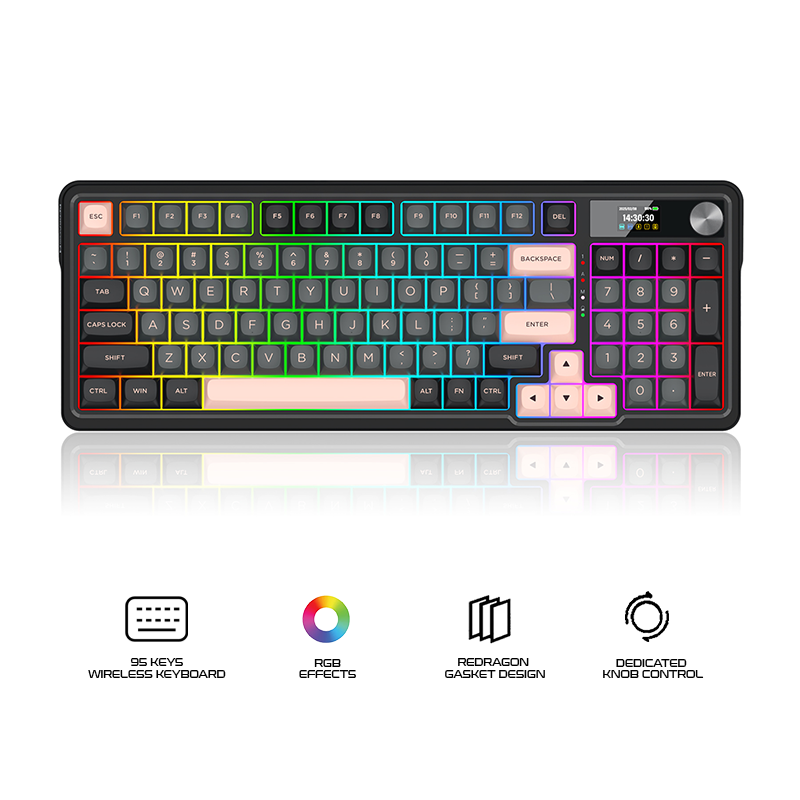 Redragon Galatin Pro w/ LCD Screen Grey+Black+Pink (K719GBP-RGB-PRO)