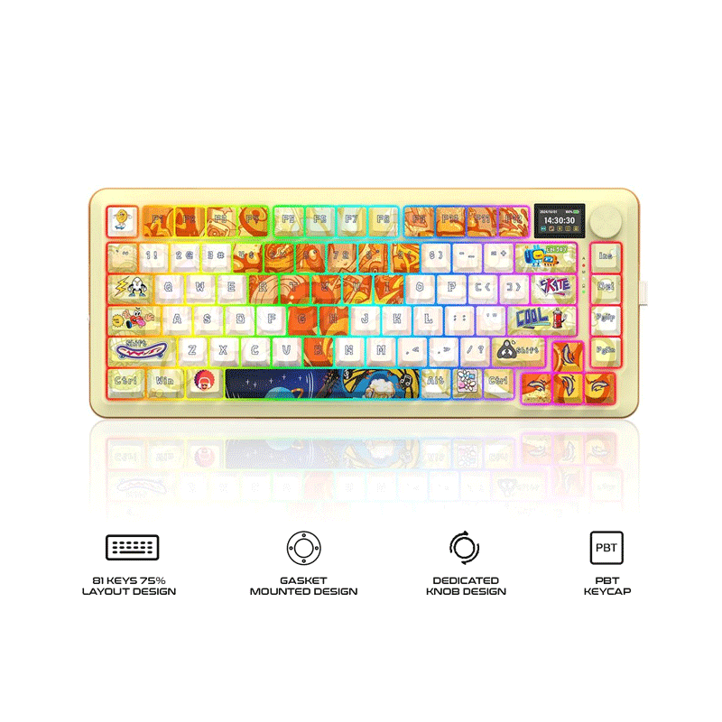 Redragon K708GF RGB Flekact PRO 81 Keys 75% w/ LCD Screen Display Doddle Style Edition