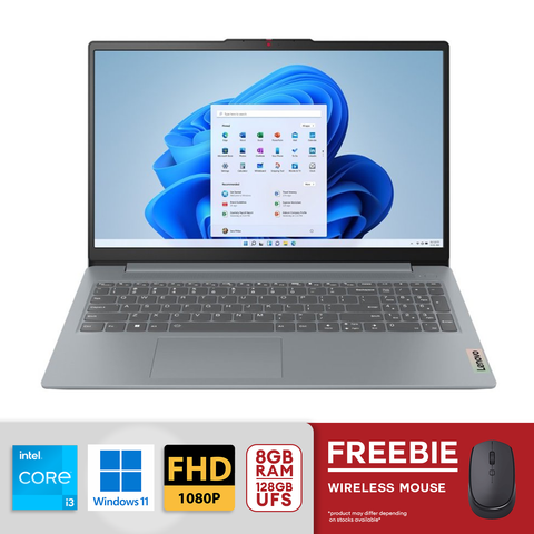 Lenovo IdeaPad Slim 3i 15.6" Full HD Intel Core i3-N305 8GB LPDDR5 RAM 128GB UFS Windows 11 Home in S Mode Arctic Grey