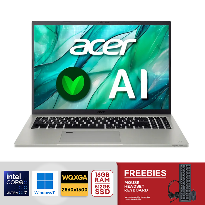 Acer - Aspire Vero 16 AV16-51P-7063 16" WQXGA Eco-Friendly Intel Core Ultra 7-155U 16GB LPDDR5X 512GB PCIe Gen 4 SSD - Cobbles Stone Gray