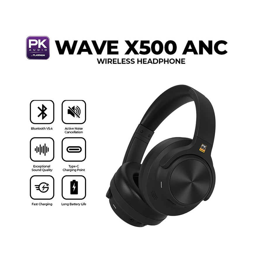 Platinum Karaoke Wave X500 ANC Wireless Headphones with Active Noise Cancelling