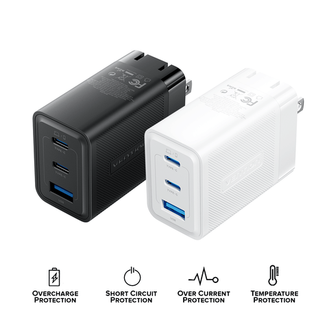 VENTION 3-port USB (C+C+A) GaN Charger (65W/65W/60W) US Plug [FERB0] [FERW0]