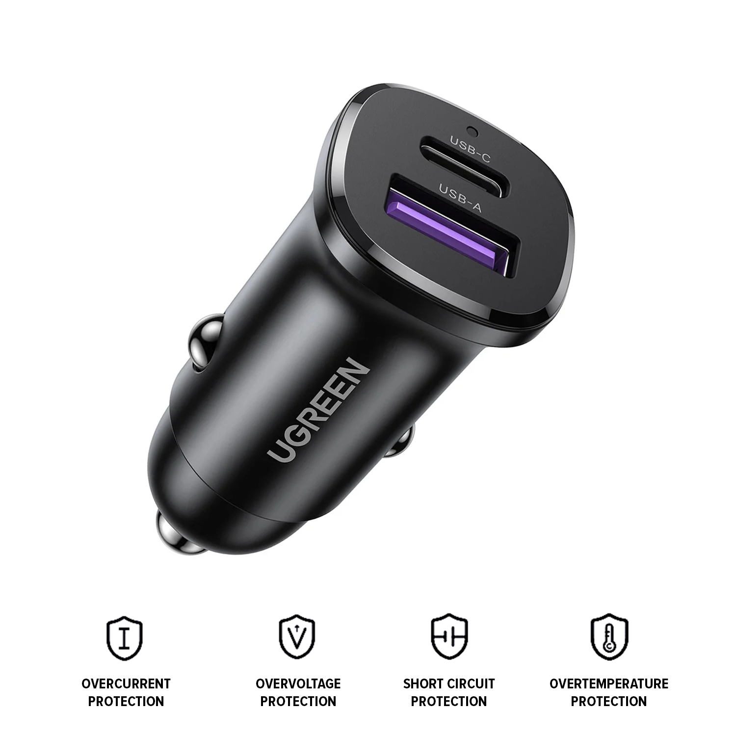 Ugreen 2-Port USB-C PD + USB-A QC 30W Fast Car Charger (EC305/25845)