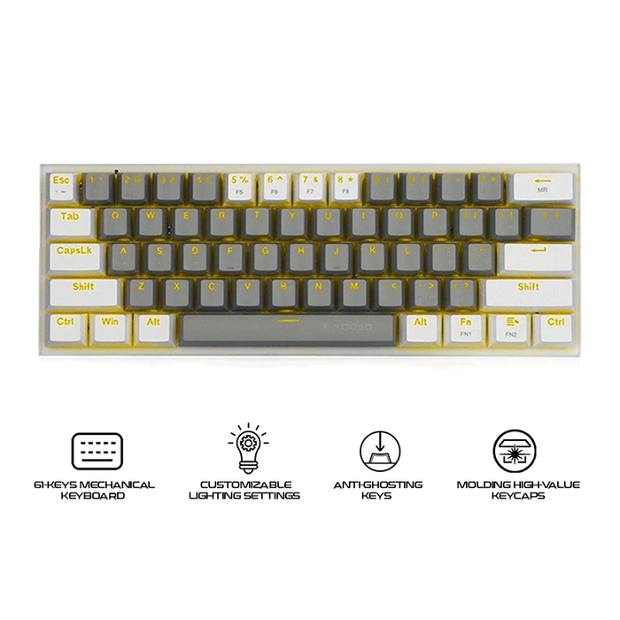 E-Yooso Z-11 RGB 61Keys Hot Swappable Mechanical Keyboard Grey/White (Red Switch)