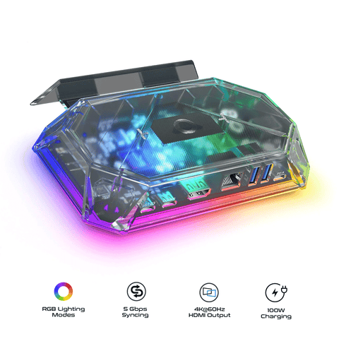 JSAUX 8-Port RGB Docking Station for Steam Deck/ROG Ally/Legion Go/MSI Claw with HDMI 2.0 4k 60Hz (HB0801S) Clear