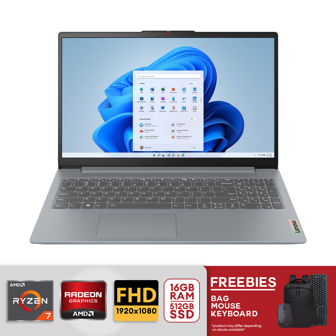 Lenovo IdeaPad Slim 3 15.6" Full HD Touchscreen AMD Ryzen 7 5825U 16GB RAM / 512GB SSD AMD Radeon Graphics Win 11 Arctic Grey 82XM00LMUS