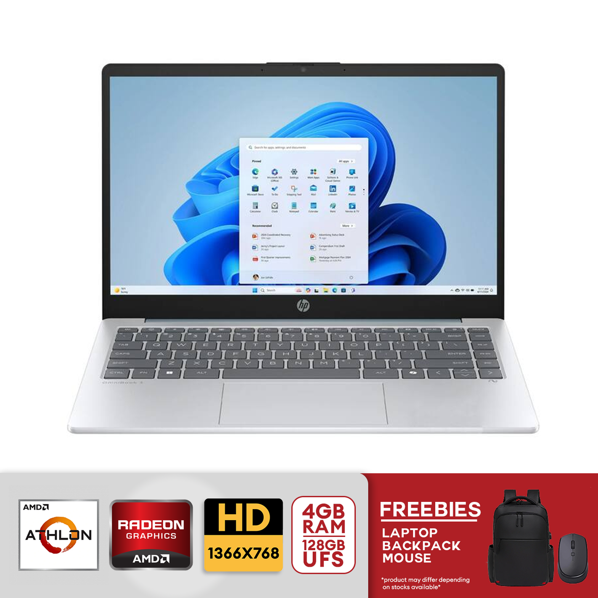 HP 14" HD Laptop AMD Athlon 7120 4GB RAM / 128GB UFS AMD Radeon Graphics Win 11 home 14-em0002wm Moonlight Blue