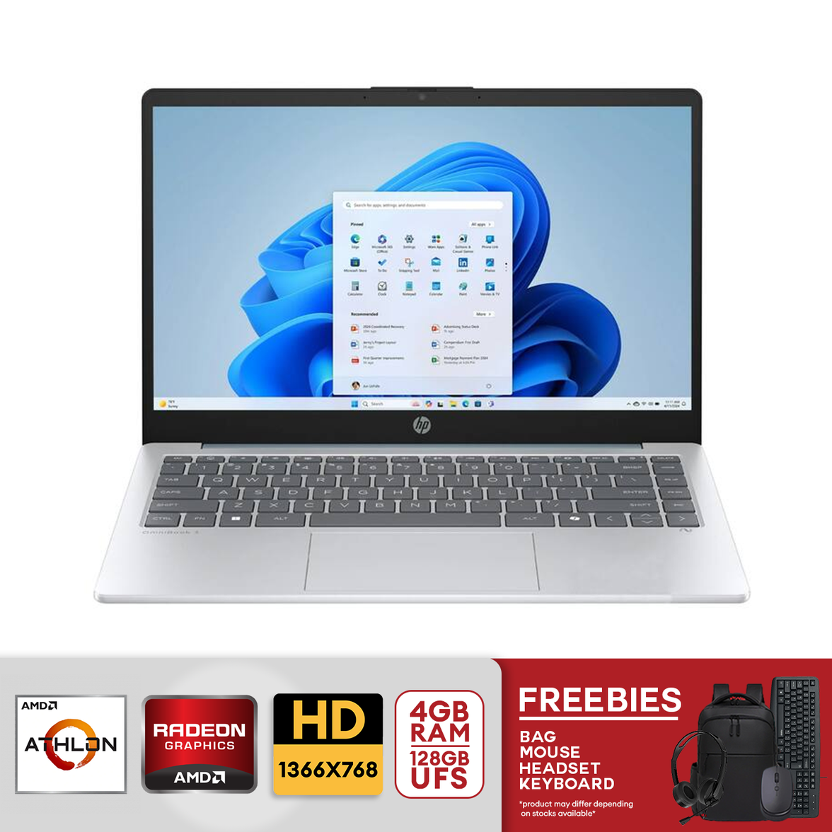 HP 14" HD Laptop AMD Athlon 7120 4GB RAM / 128GB UFS AMD Radeon Graphics Win 11 home 14-em0002wm Moonlight Blue