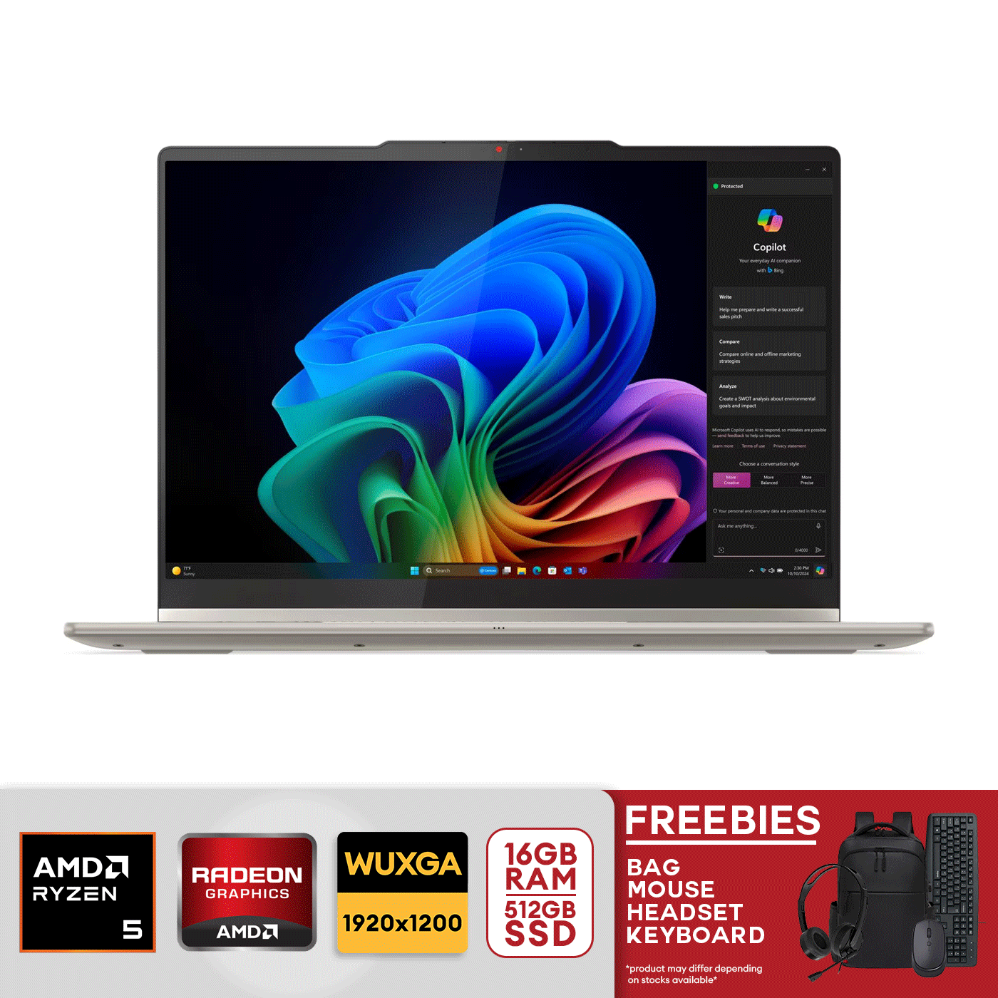 Lenovo Yoga 7 2-in-1 Copilot+ PC - 14" 2K OLED Touchscreen AMD Ryzen AI 5 -340 16GB LPDDR5X RAM / 512GB SSD AMD Radeon 840M Graphics Win 11 Seashell