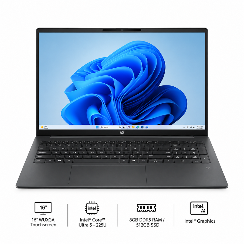 HP OmniBook 3 AI PC 16" WUXGA Touchscreen Intel Core Ultra 5 - 225U 8GB DDR5 RAM / 512GB SSD Intel Graphics Win 11 Mica Silver 16-BU0305DX