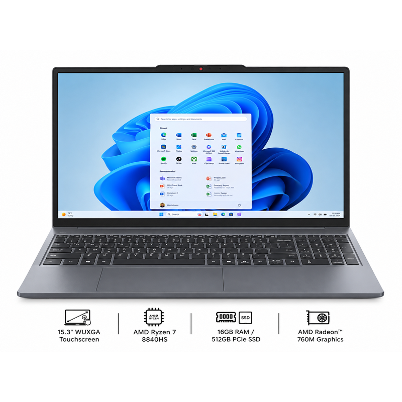 Lenovo IdeaPad Slim 3 15.3" WUXGA Touchscreen AMD Ryzen 7 8840HS 16GB RAM / 512GB PCIe SSD AMD Radeon 760M Graphics Windows 11 Luna Gray