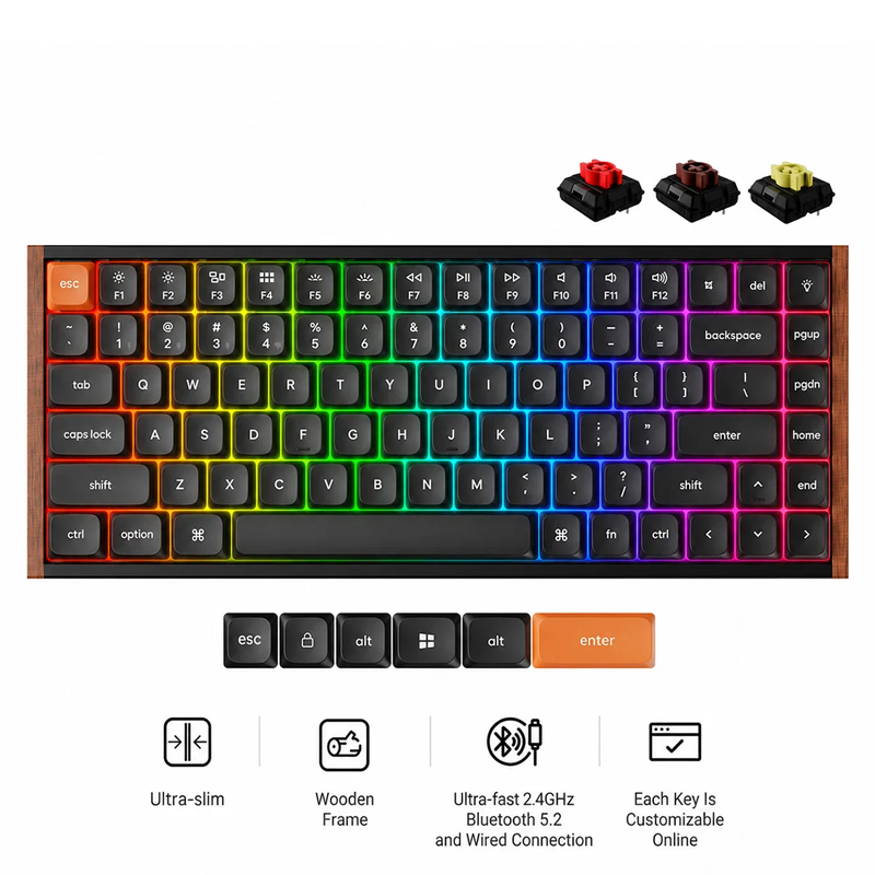 Keychron K3 Max SE QMK Wireless Hot-Swappable RGB Custom Wood Frame Mechanical Keyboard - Black