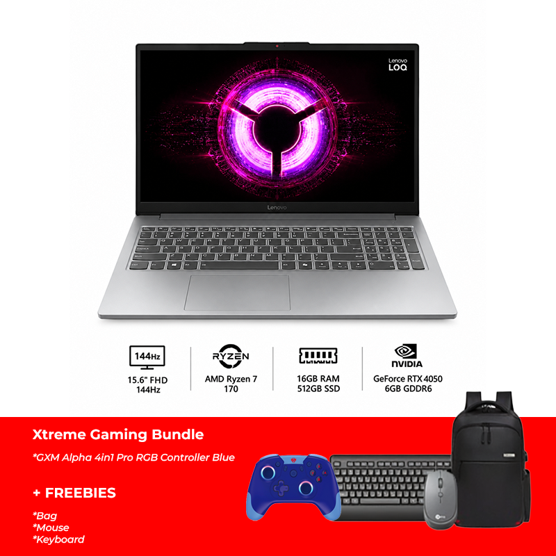 Lenovo LOQ 15.6" FHD 144Hz Gaming Laptop AMD Ryzen 7 170 16GB DDR5 RAM / 512GB SSD NVIDIA GeForce RTX 4050 6GB GDDR6 Win 11 Luna Grey 83S0007FUS