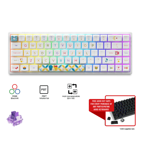 AKKO Doreamon Rainbow 3068B RGB Tri Mode Hot Swappable Mechanical Keyboard (Akko CS Jelly Purple)
